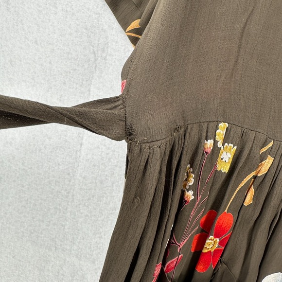 Ashi Dress 100% Rayon Large Shift Babydoll Empire Waist Brown Floral Flaw - Picture 7 of 12